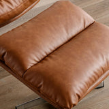 Modern Swivel Lounge Chair and Ottoman — Brown Faux Leather