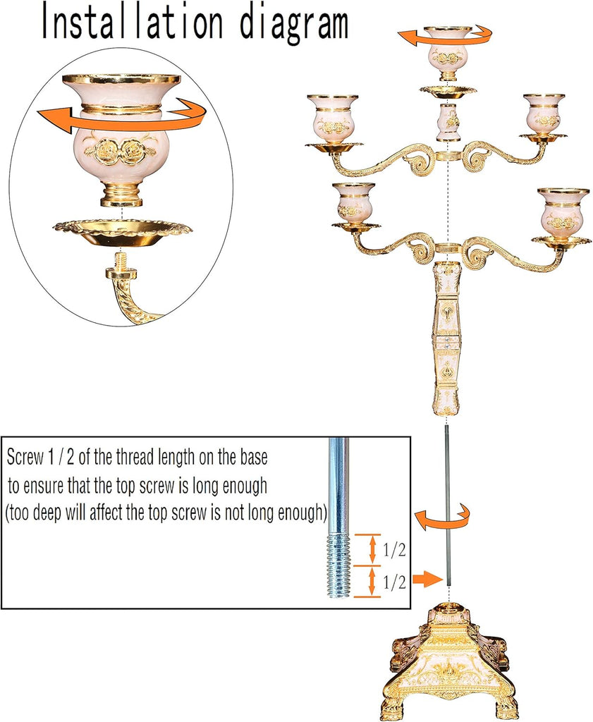 Metal Candelabra 17" Height, Candle Holder with 5 Arms,Antique Bronze Furnish Candle Holder, Centerpiece,Wedding