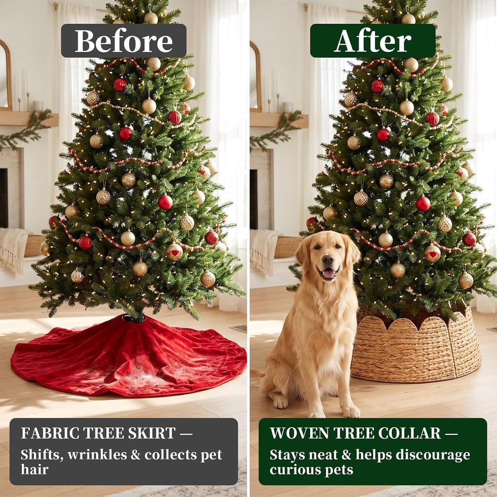 Christmas Tree Collar, 28" Woven Hyacinth Tree Base Cover with Cord Cut-Out