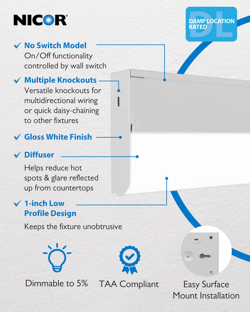 9" LED Direct Wire Under Cabinet Light - Dimmable Undercounter LED Lights - Selectable CCT 2700K-5000K, 340-360