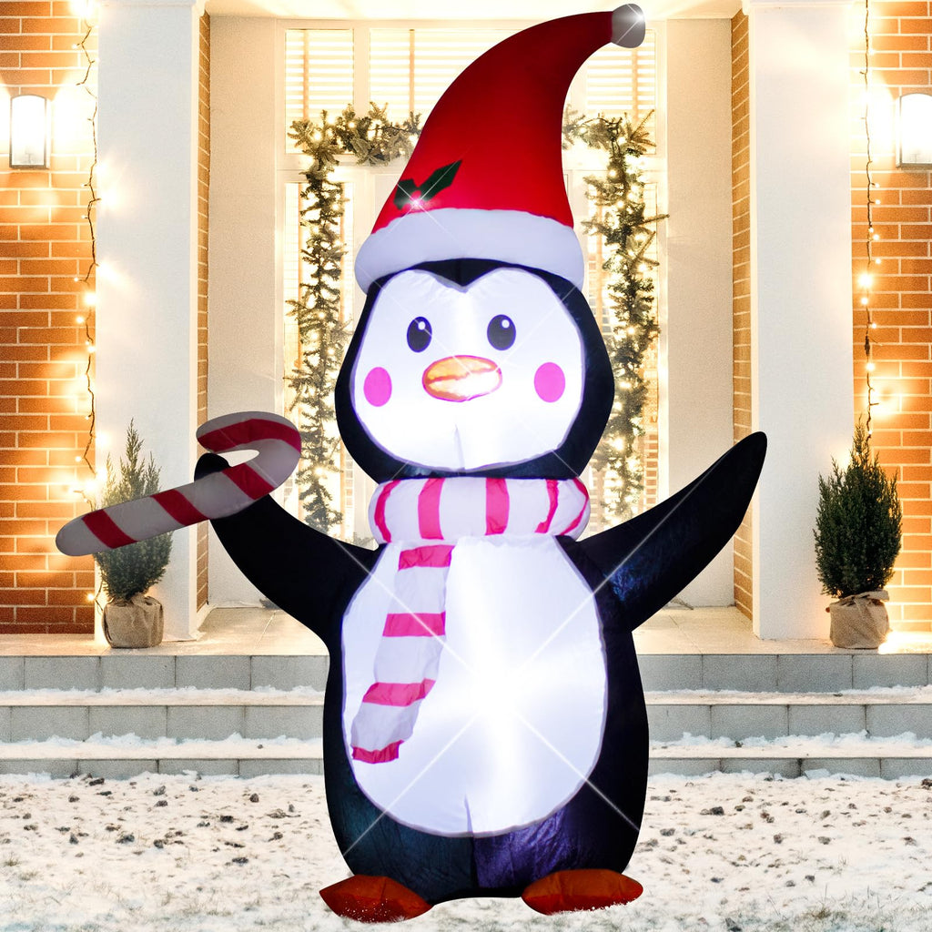 4FT Christmas Inflatable Penguin with Candy Cane