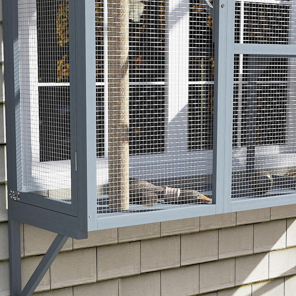 Outdoor Catio for 2-3 Large Indoor Cats 2 Jumping Platforms Gray