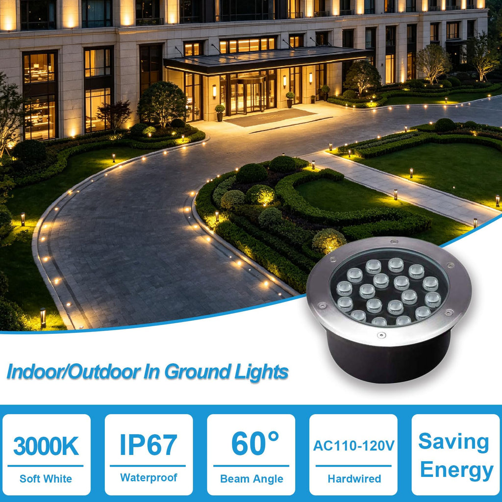 8 Inch LED Path Lights, 120V Hardwired Ground Uplights, 4-Pack