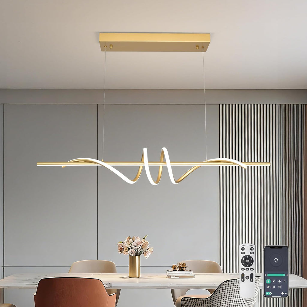 Modern LED Pendant Light, 39.37in Gold Chandelier Dimmable,3000K-6000K Adjustable Color Temperature, Aluminum Modern