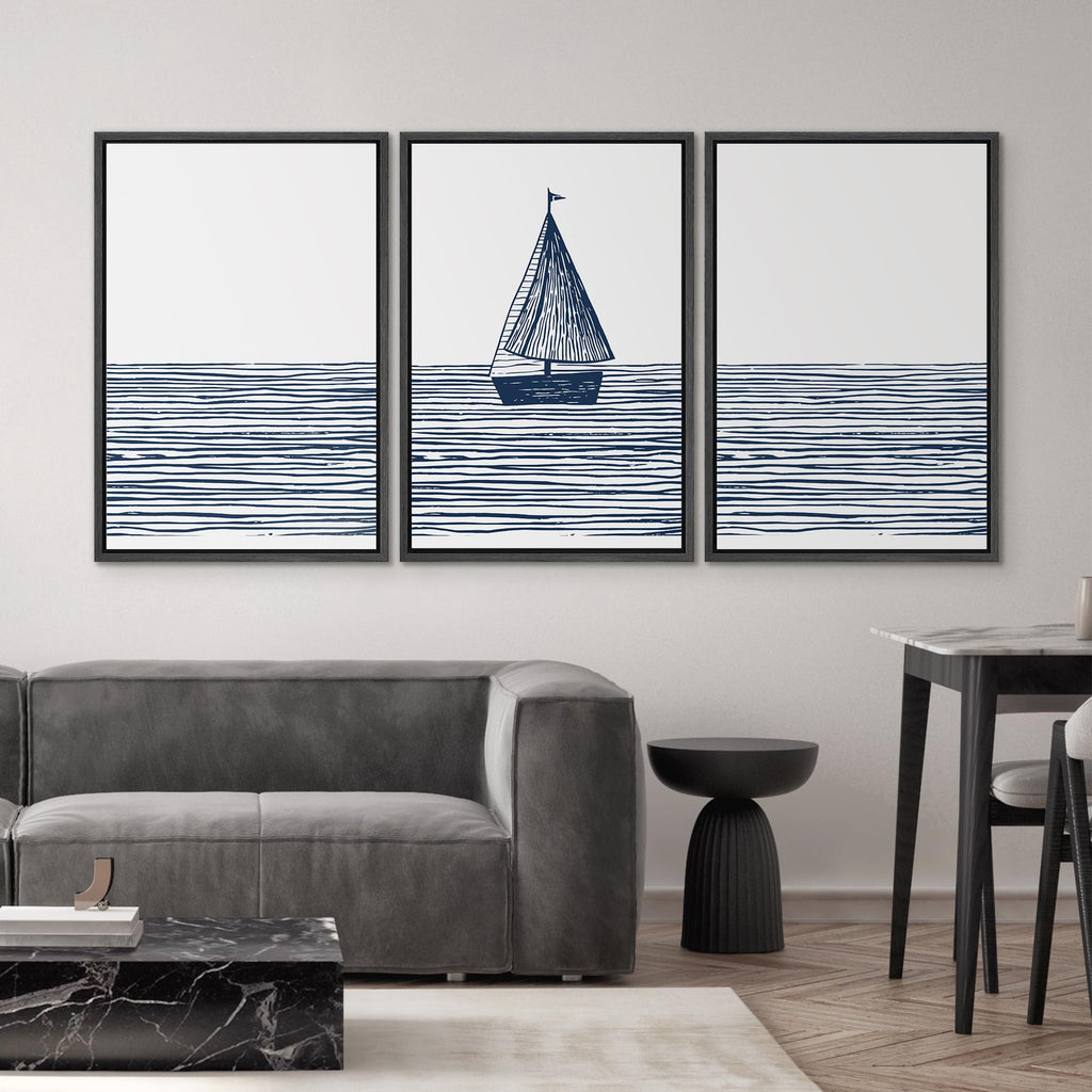 Framed Canvas Print Wall Art Sailboat Ocean Line