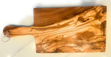 16" Handmade Olive Wood Charcuterie Board With Handle by - For Cutting, Chopping, Serving Cheese, Meat, Fruit