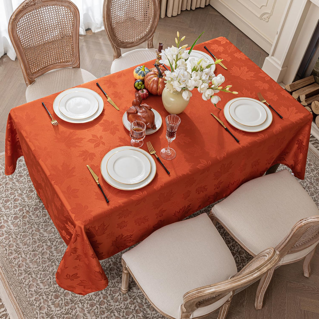 Fall Jacquard Rectangle Tablecloth, 60 x 102 Inch Burnt Orange