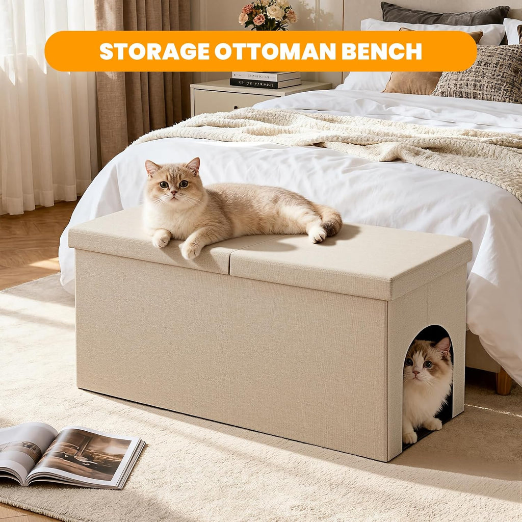 3-in-1 Cat Litter Box Enclosure Furniture, Beige