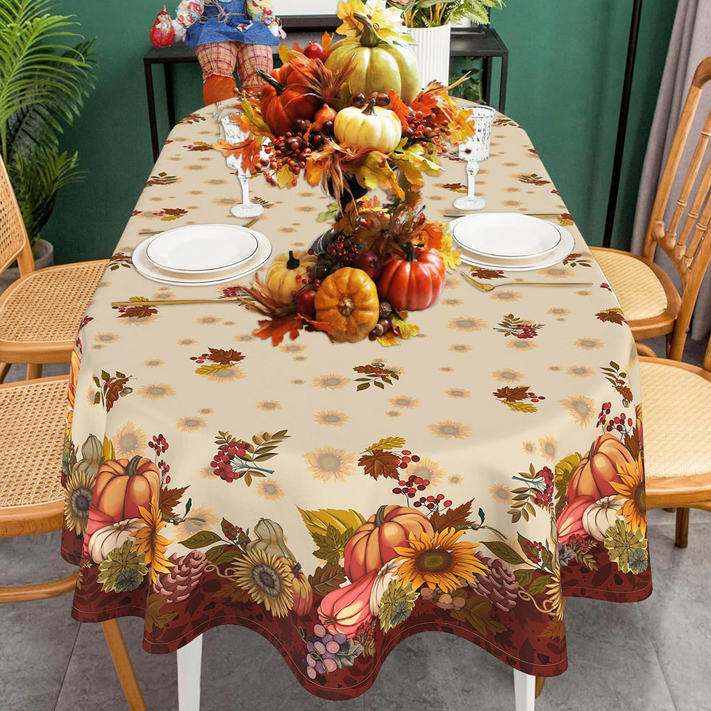 Fall Tablecloth Oval 60 x 102 Inch, Fall Table Cloth Oval Table Cover