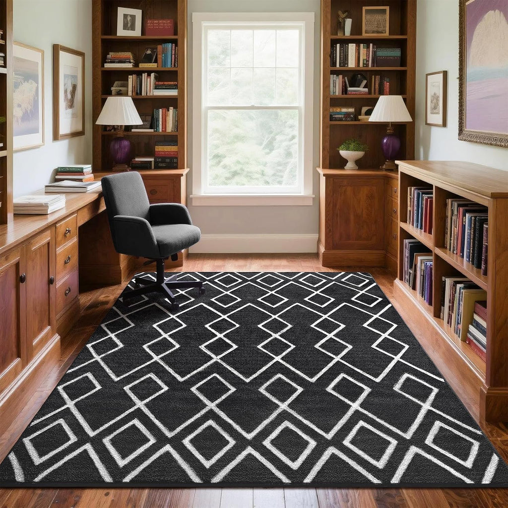 Soft Area Rug, Moroccan Rugs, Geometric Non-Slip Carpet with Memory Foam for Boys Girls's Bedside Office Dorm