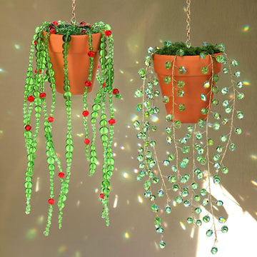 2 Pcs Beaded Plant Suncatcher Glass Leaf Plant Gifts, Novel