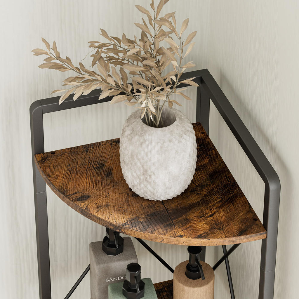 5 Tier Corner Shelf Stand, 64" H Tall Corner Bookshelf, Rustic Brown