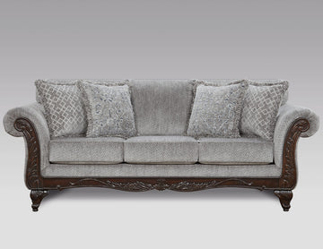 Hernen Carved Wood Frame Sofa, Gray