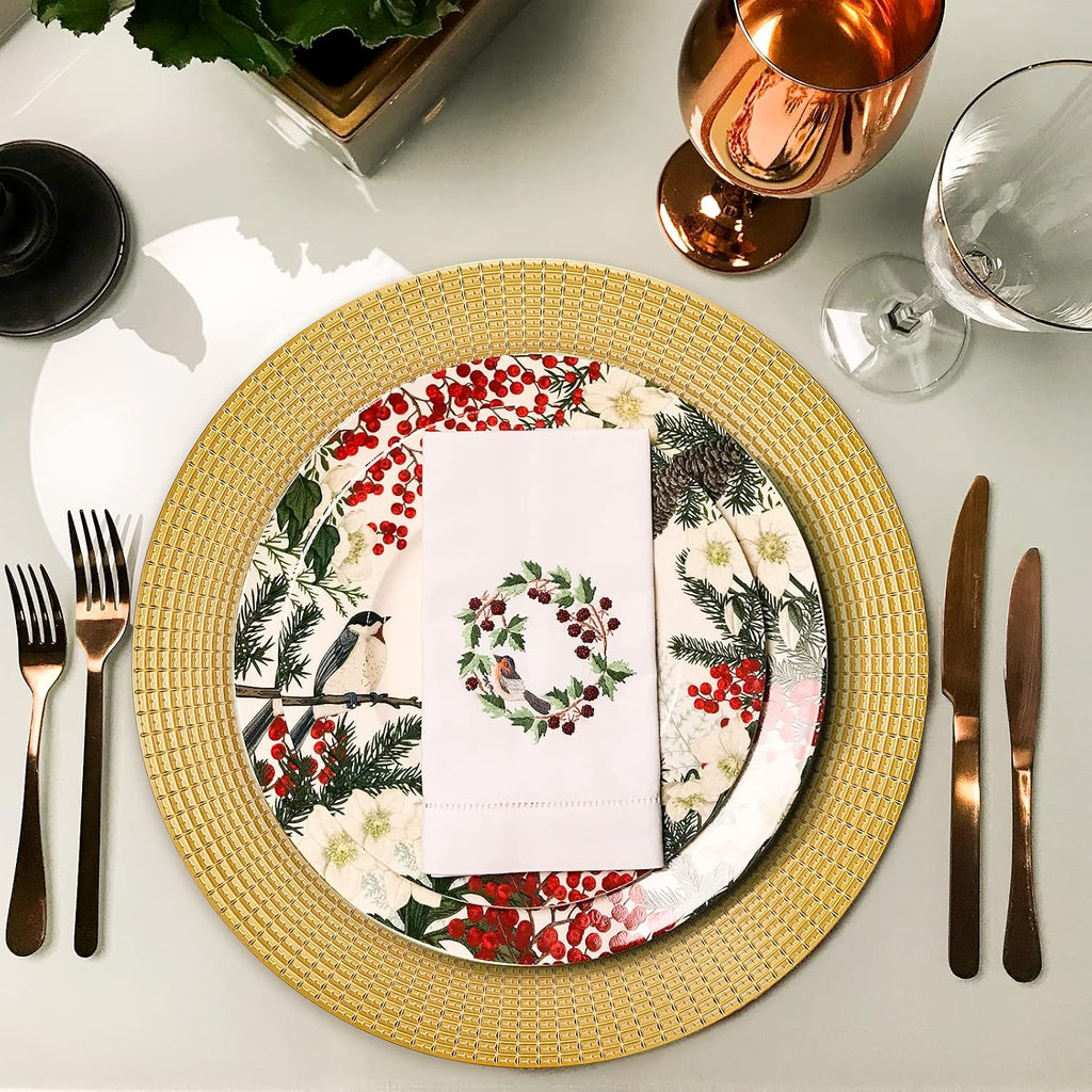 Gold Charger Plates for Dinner Plates, 13" Round Plastic Chain Shaped Charger Service Plates, Decorative - Set of 12