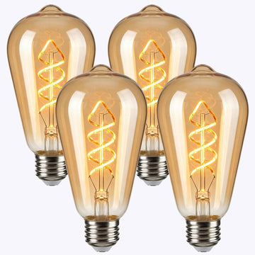 6W ST64 LED Edison Bulbs 60 Watt Equivalent, E26 Amber Glass 2500K Dimmable