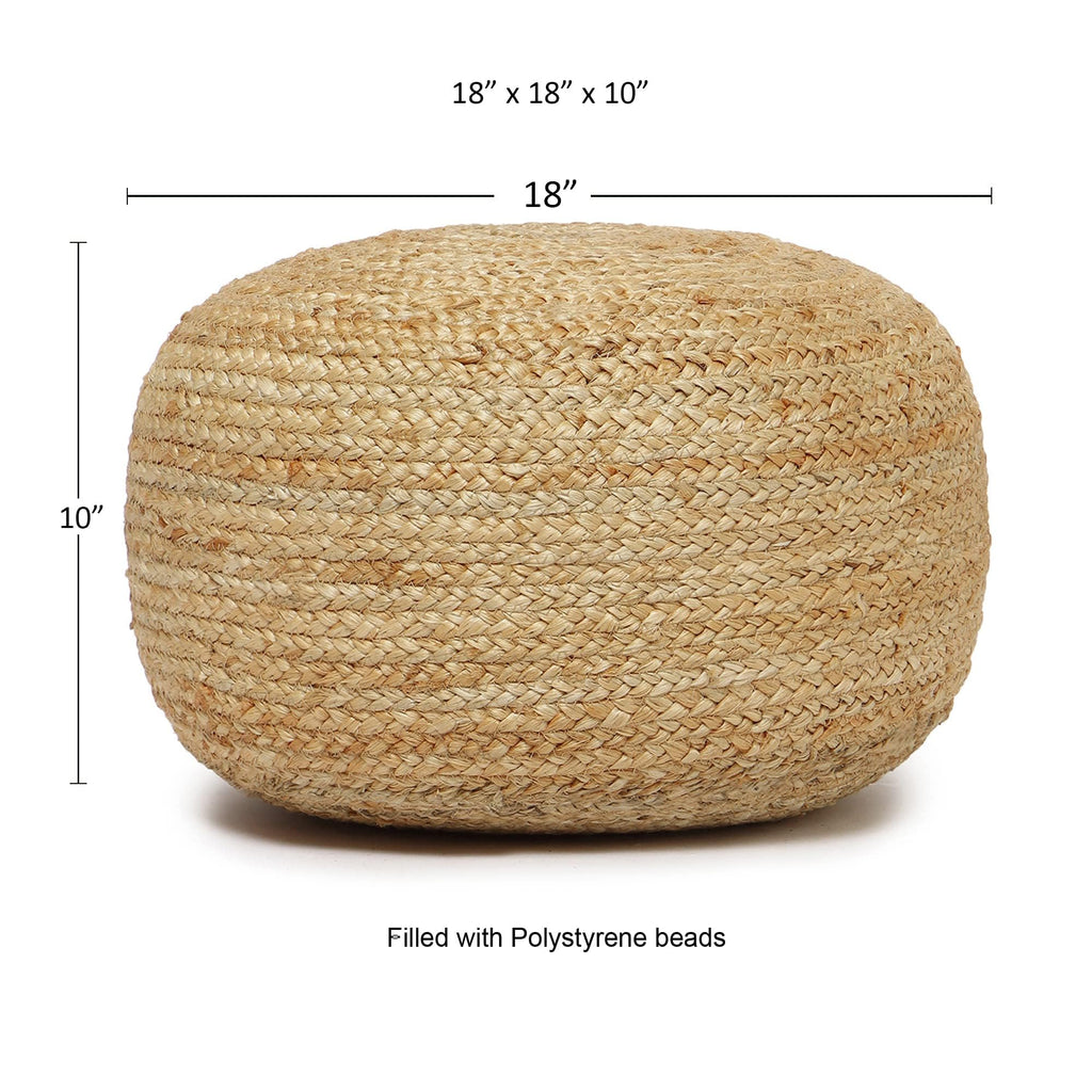 Jute Circular Low Pouf - Pouffe Foot Stool - Natural, Set of 2