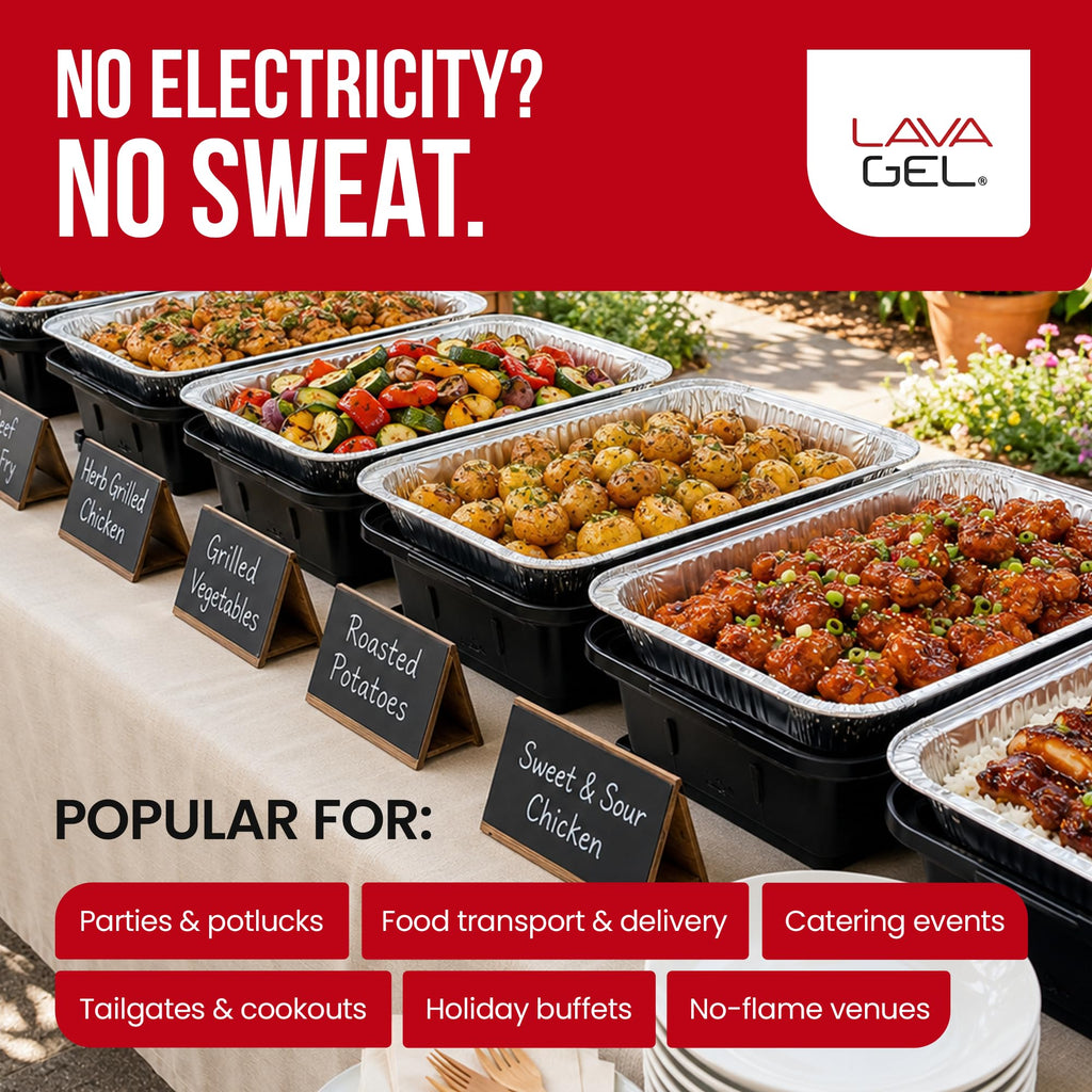 Self-Heating Buffet Kit - Flameless Food Warmer Set for Parties - Includes 4 Trays, 4 Half-Size Heat Pads & Foil Pans