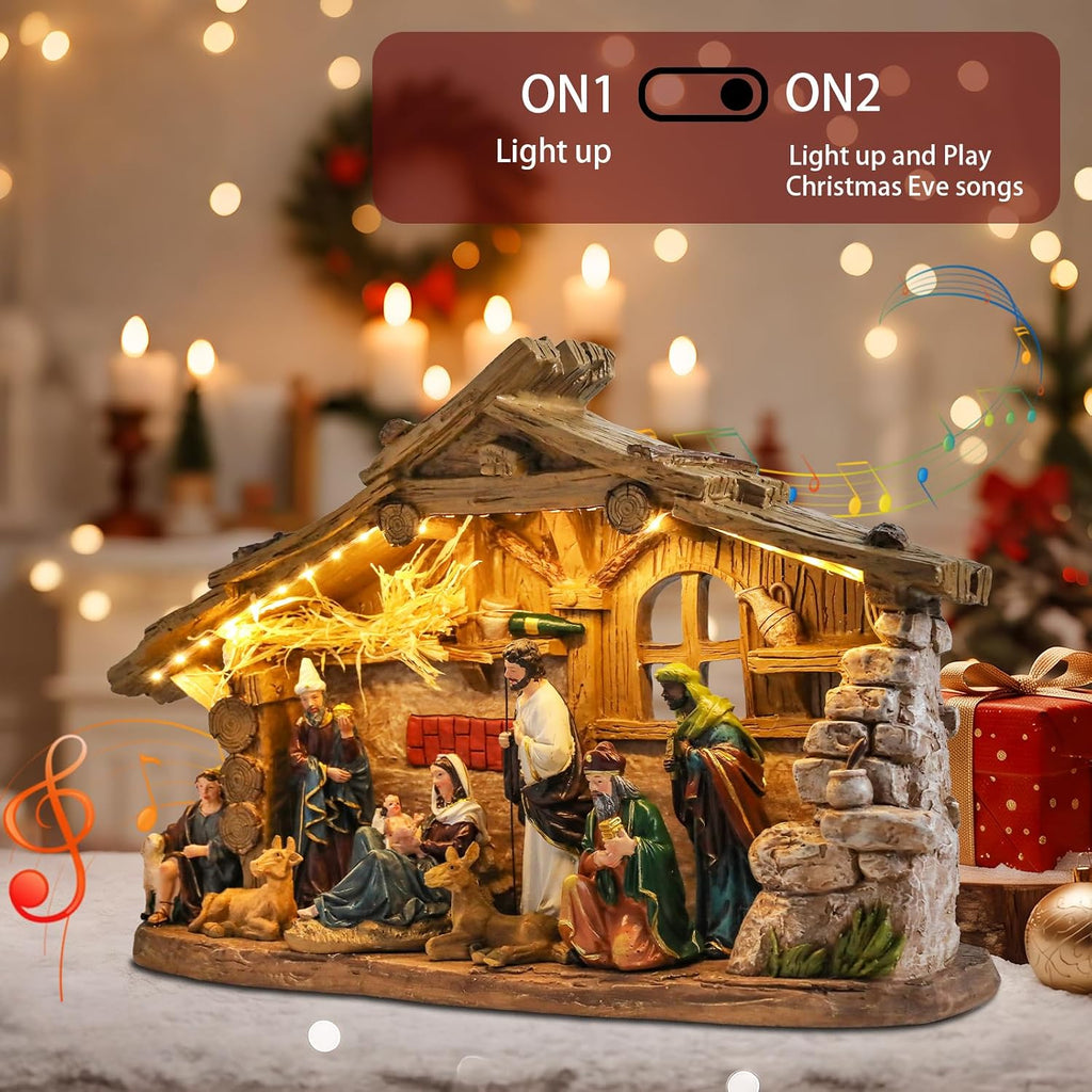 Nativity Set Indoor, Lighted Nativity Scene for Christmas Decoration