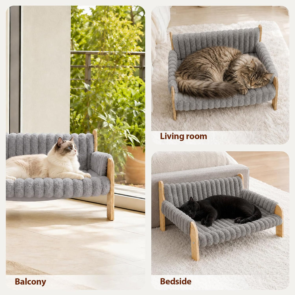 Elevated Cat Couch for Indoor Cats Wooden Cat Sofa for Kitty Puppy