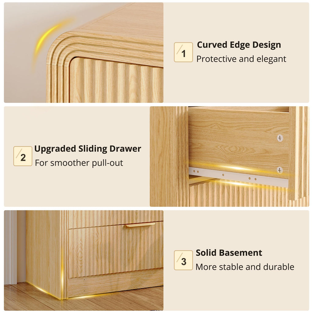 Fluted 6-Drawer Dresser Modern Wood Chest Organizer with Anti-Tip