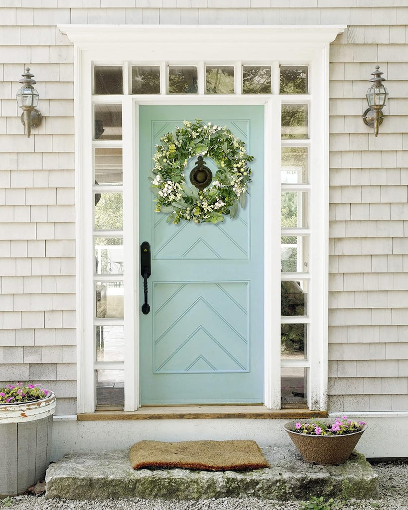 Artificial Spring Summer Christmas Greenery Wreaths for Front Door Green Eucalyptus Leaf Wreath Decor Boxwood