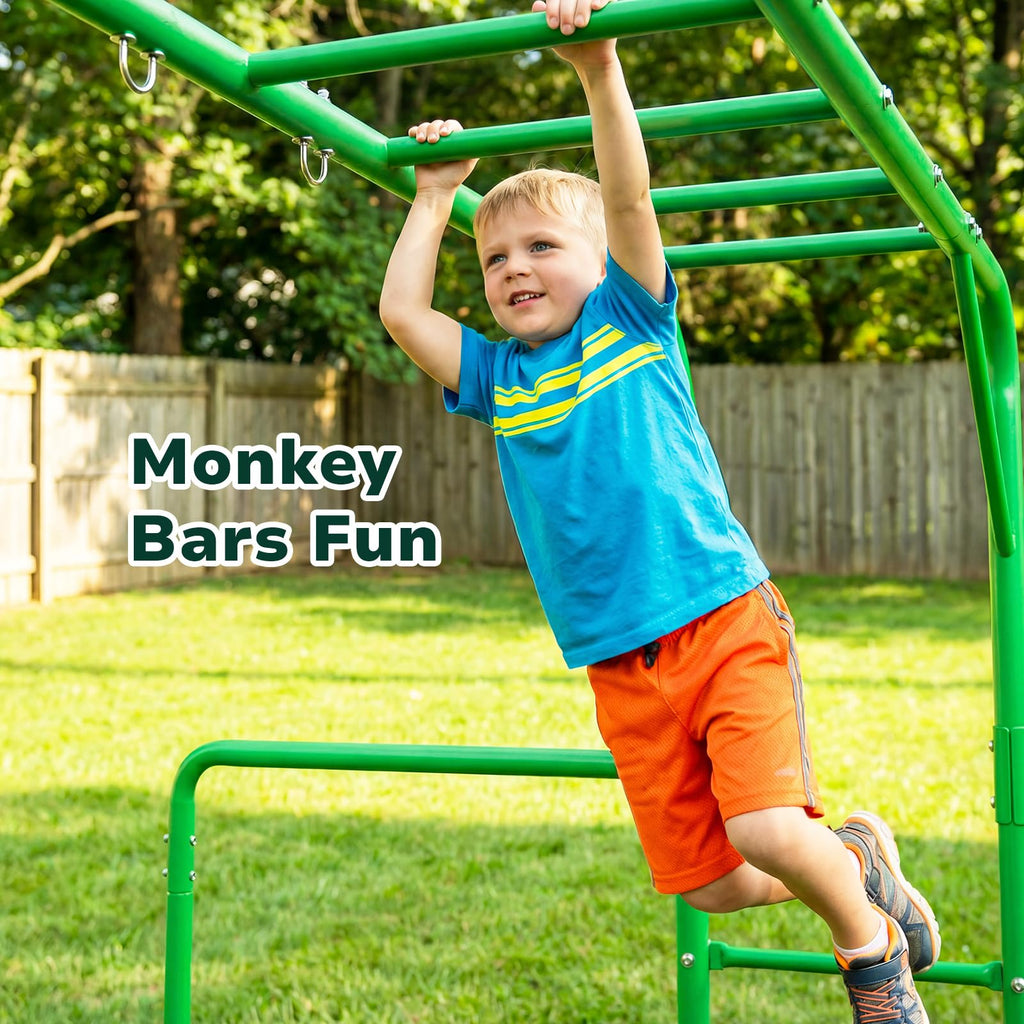Monkey Bars for Kids Backyard with Dual Gym Bars & Trapeze Swing