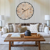 24 Inch Grand Farmhouse Wall Clock, Vintage-Inspired Wood & Metal Design with Large Etched Numbers