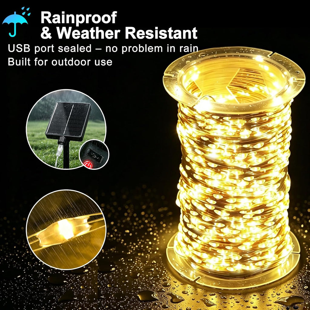 203FT 600LED Solar Fairy String Lights Outdoor Warm White 8 Modes