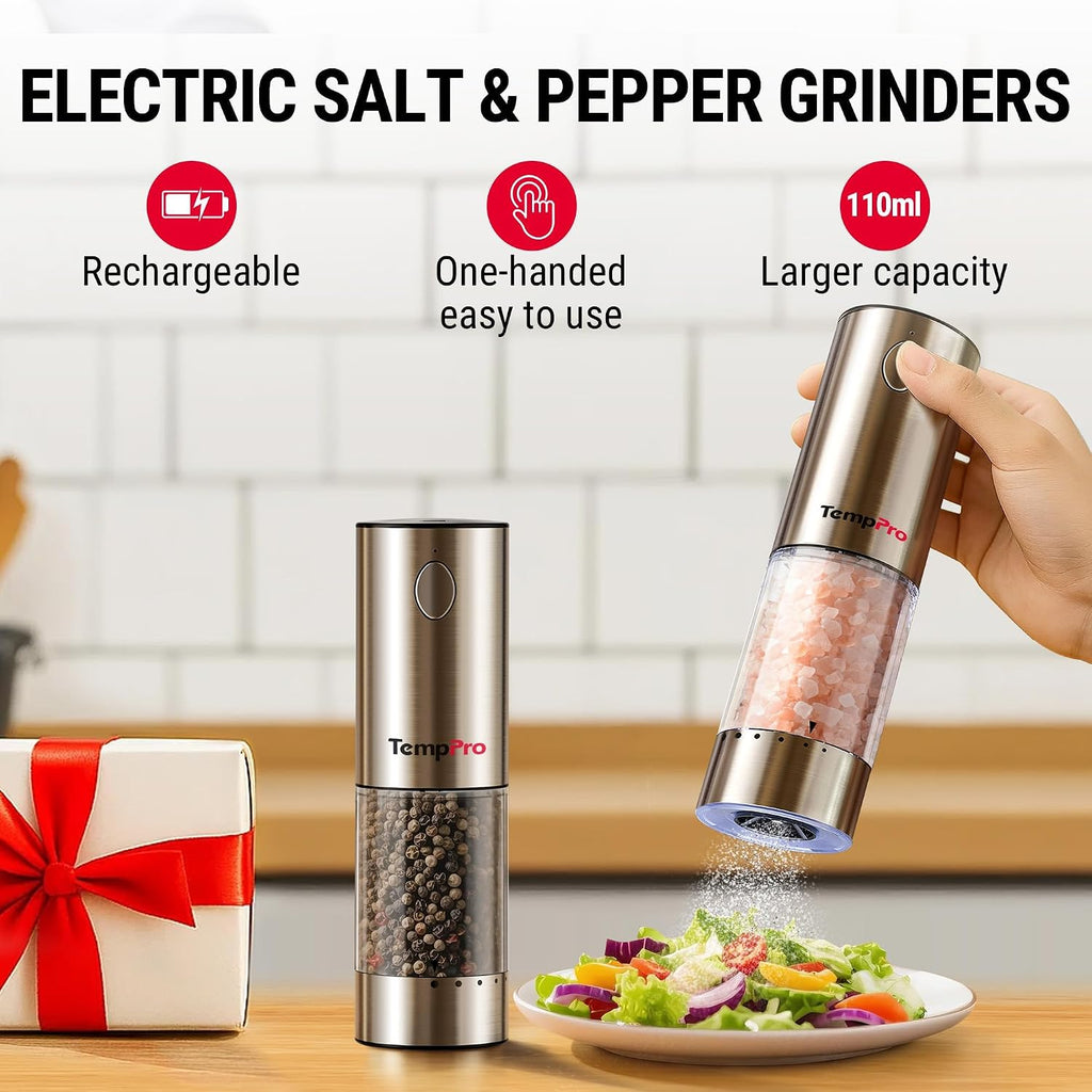 Rechargeable Electric Salt and Pepper Mill Set with Large Capacity - Set of 2