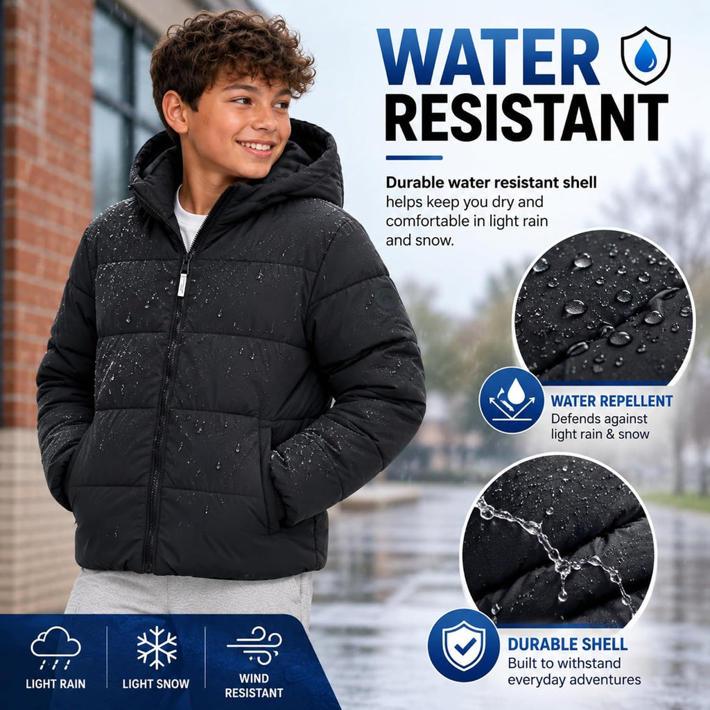 Boys Heavyweight Puffer Jacket - Sherpa Lined Winter Coat with Hood