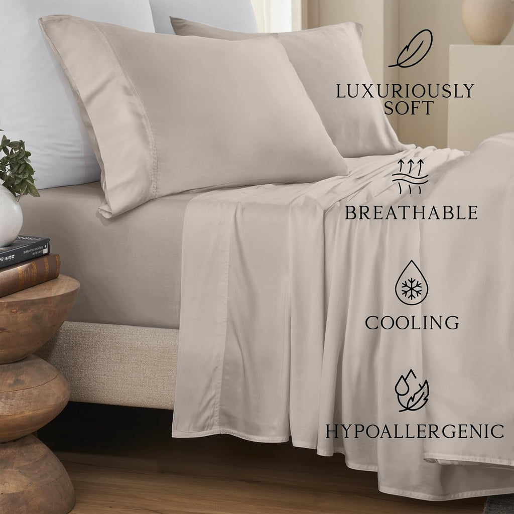 Luxury Bamboo Viscose King Sheet Set | 100% FSC Certified | Cooling | Luxuriously Soft | 18" Deep Pockets | with
