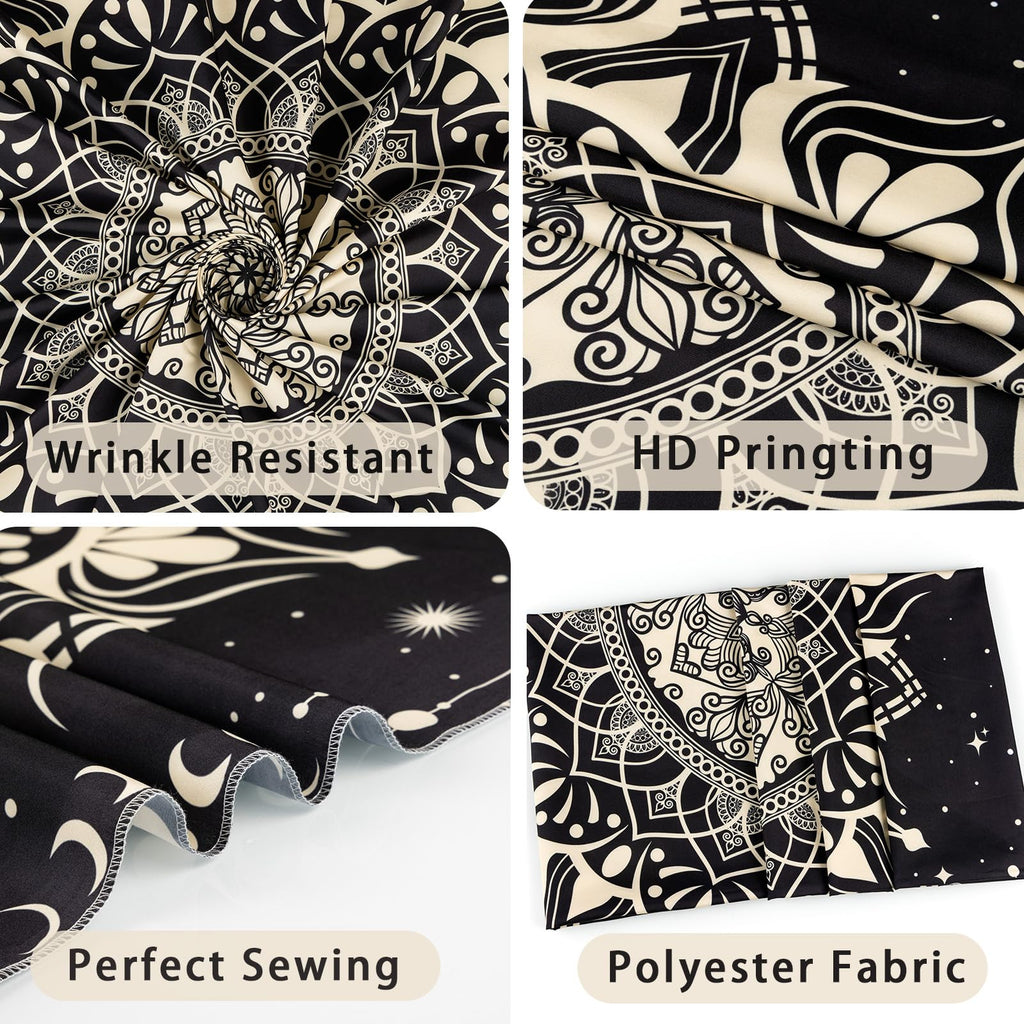 Boho Mandala Tapestry, Black Hippie Ceiling Tapestries