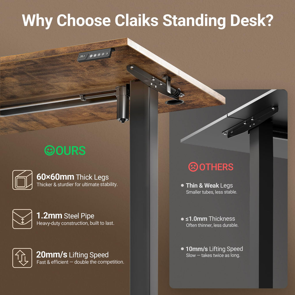 Electric Height Adjustable Standing Desk, 40x24 Inch, Rustic Brown