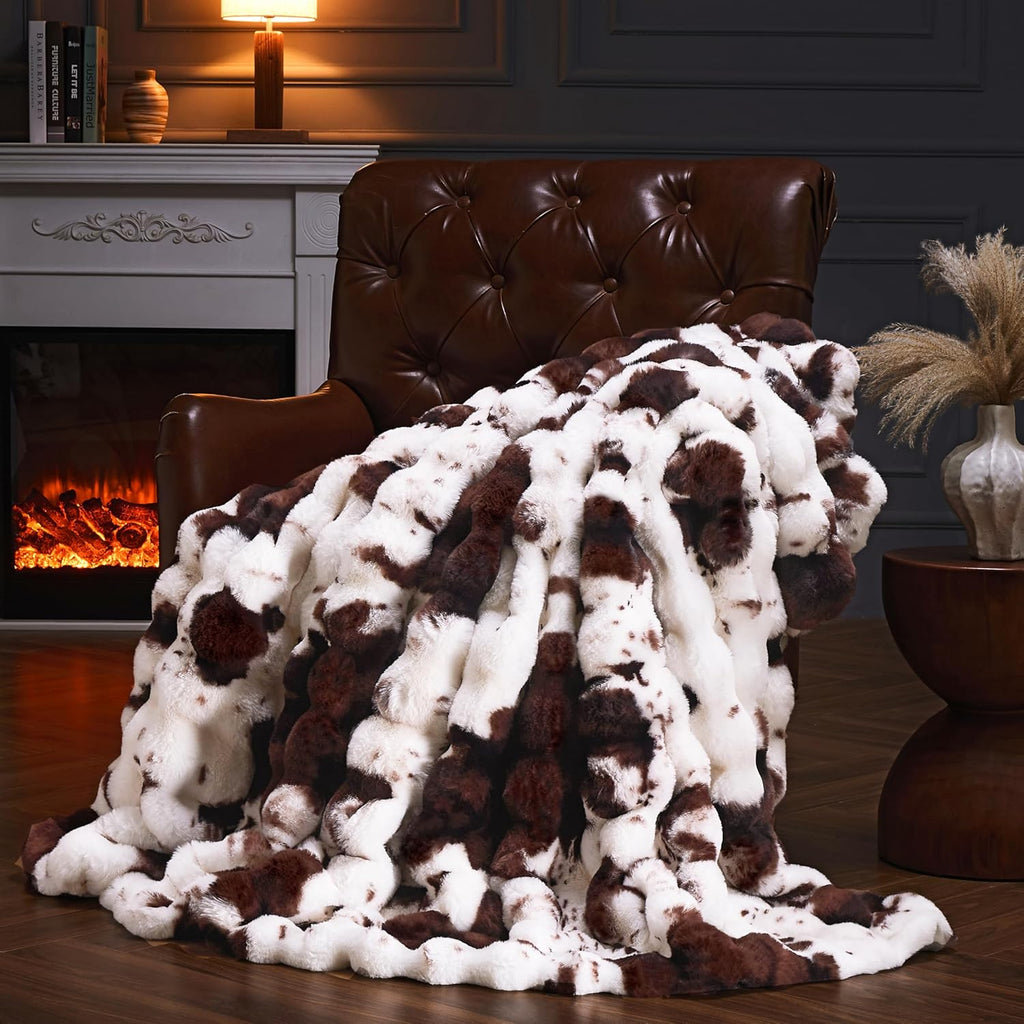 Faux Fur Throw Blanket, Fluffy Fuzzy Plush Bubble Blanket, Soft Warm Cozy Shaggy Rabbit Blanket, Luxury Decorative