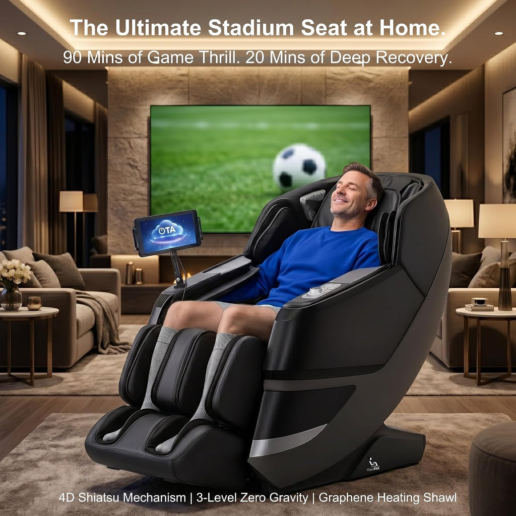 MT339 4D Massage Chair Full Body Recliner, OTA Update, Deep Black | Yoga stretch, 22+5 modes, body scan, app and AI