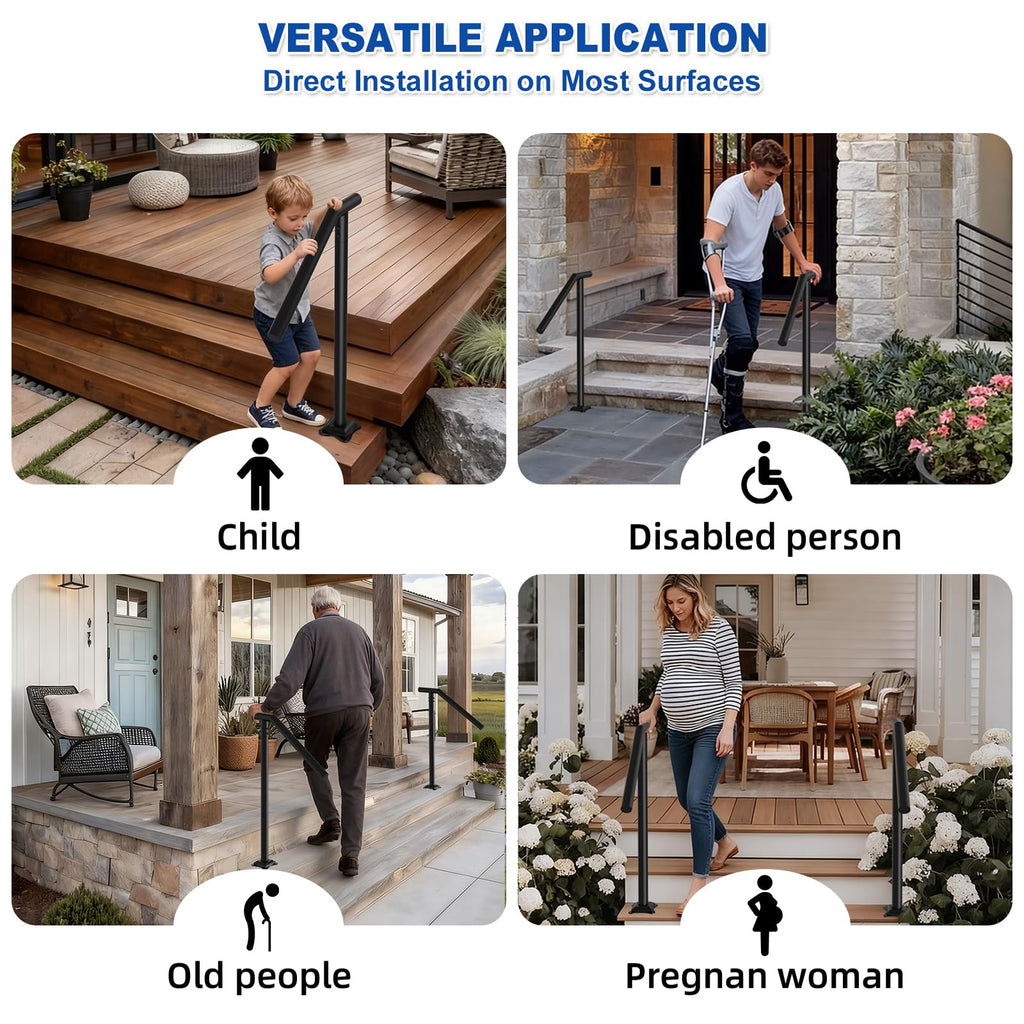 Handrails for Outdoor Step-Single Post Wrought Iron Handrail for 1-2-3 Step