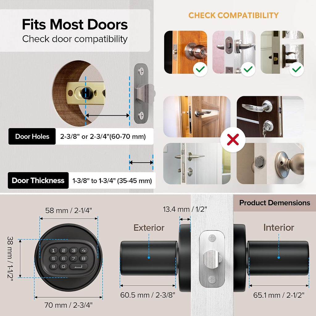 Door Knob with Keypad Keyless Entry for Interior, Black