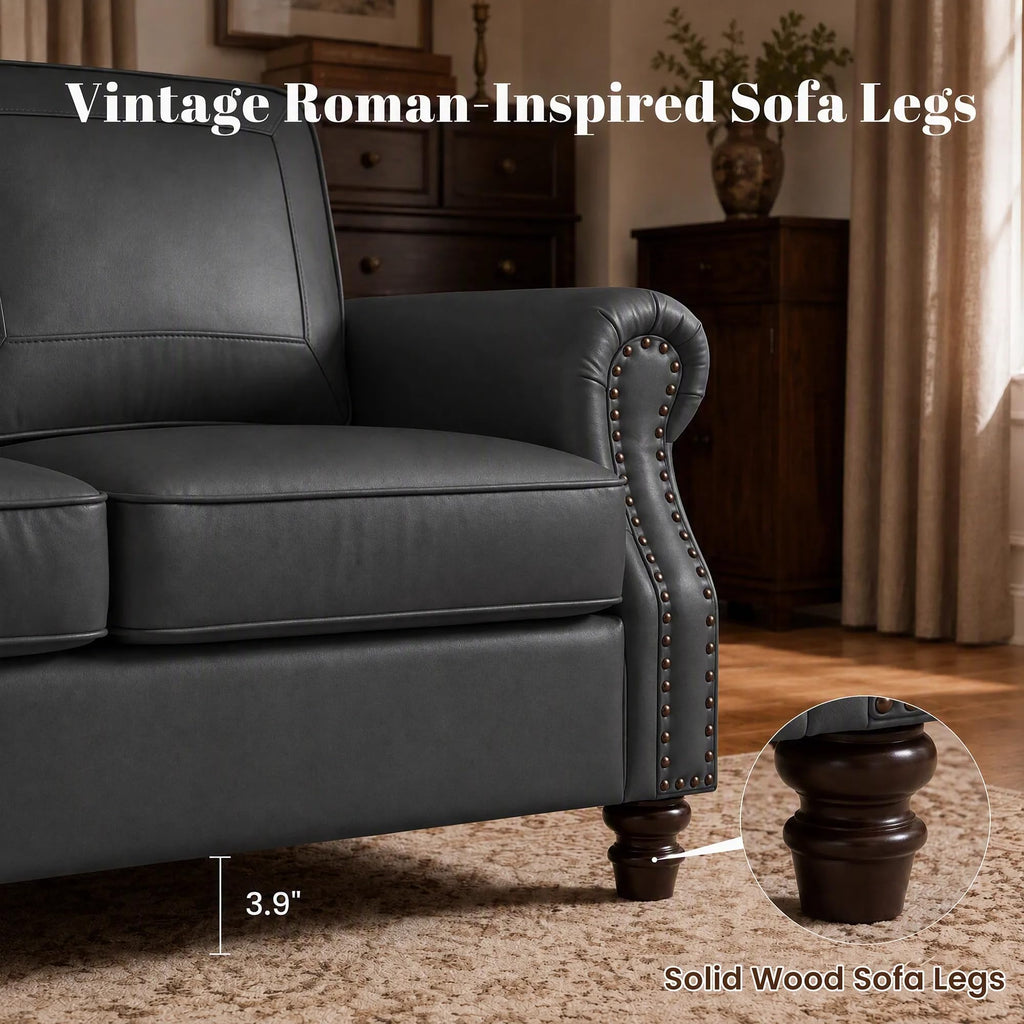 Faux Leather Loveseat Sofa with Rolled Arms, Black