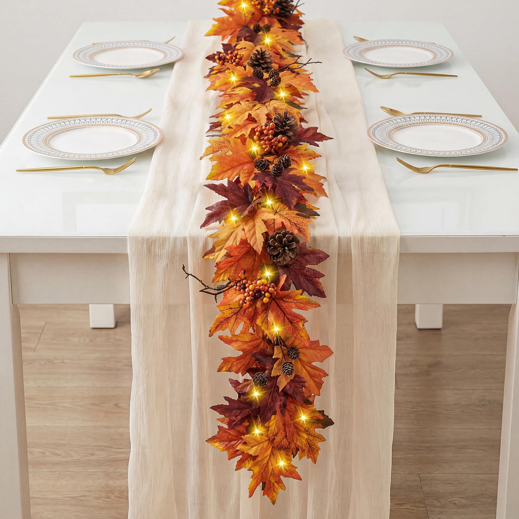 6Ft Fall Garland with 30 Lights & Timer Mantle Decor