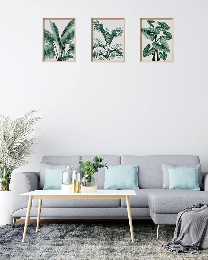 Framed Wall Art(No Plexiglass), Abstract Green Palm and Eucalyptus Leafs Canvas Wall Art, High-end 16x12in Wood Wall