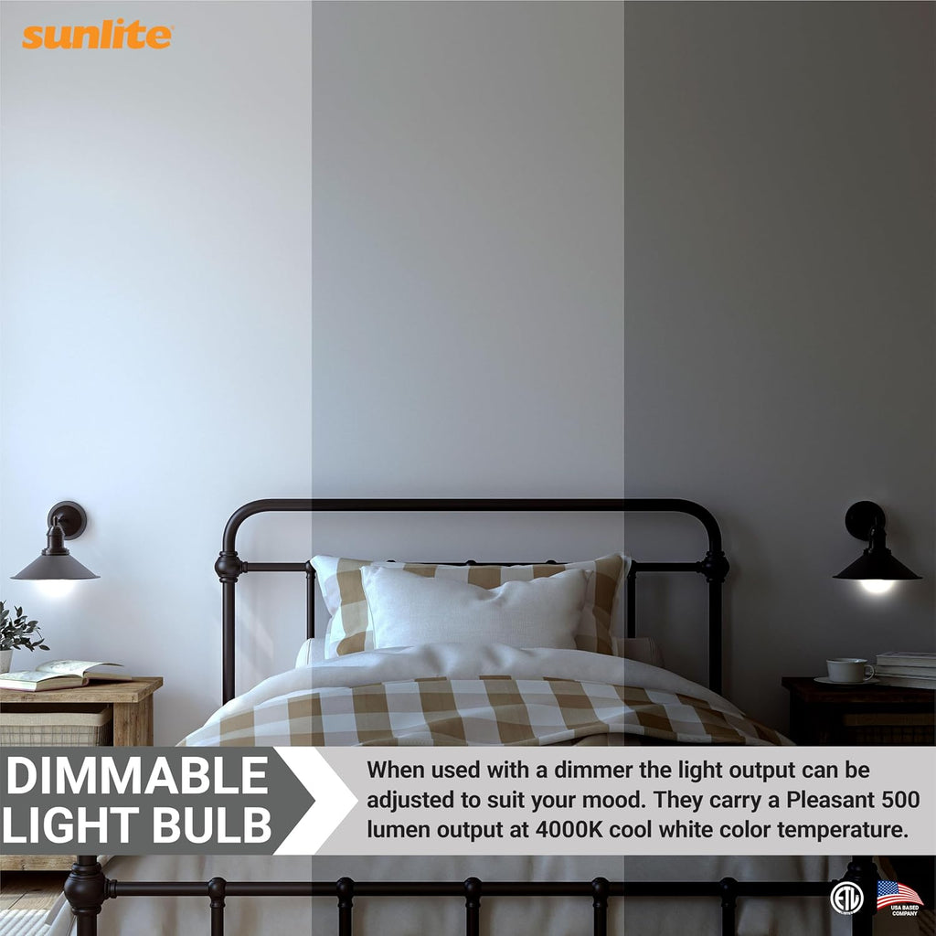 G16.5 Light Bulb LED, 7 Watts (60W Equiv.), 500 Lumens, Dimmable, Type G Globe Shape E12 Candelabra Base, Short Bulbs
