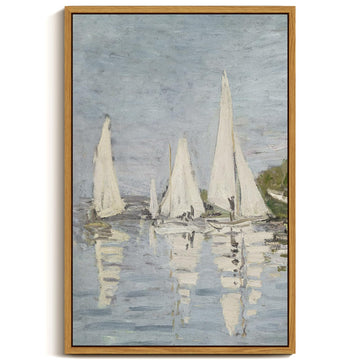 Vintage Framed Canvas Wall Art, 16x24inch, Farmhouse Sailboat Large Wall Decor, Nautical Lake Art Prints Home