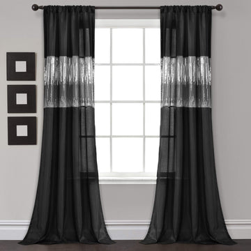 Night Sky Window Curtain Panel, Single 42"W x 84"L Black - Sequin Backdrop Curtain - Room Darkening Curtains - Glam