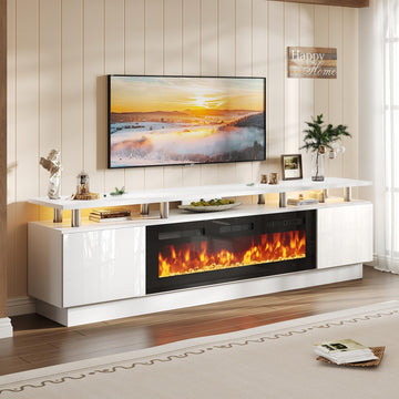 90" Fireplace TV Stand for TVs UP to 100", Electric Fireplace Entertainment Center with LED Lights & Storage