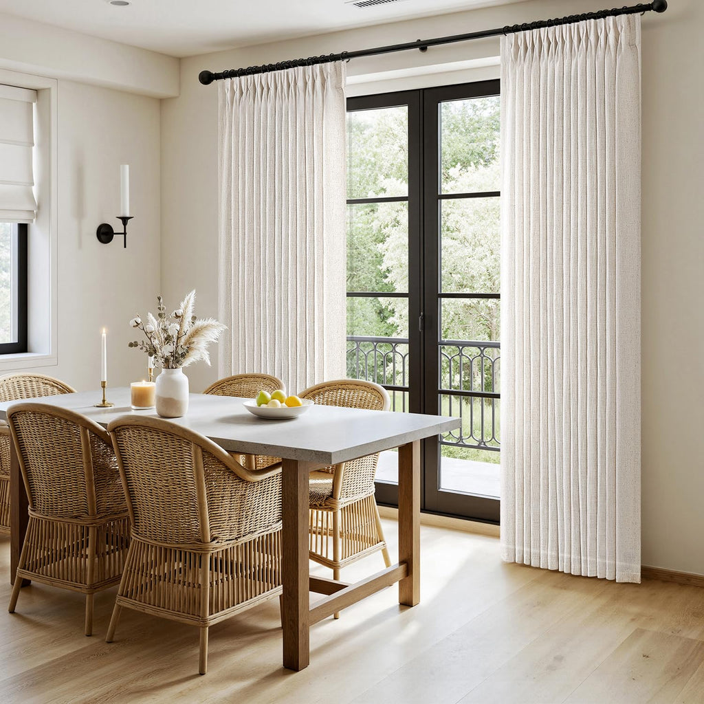 Pinch Pleated Linen Curtains 96 Inches Long 2 Panels Natural