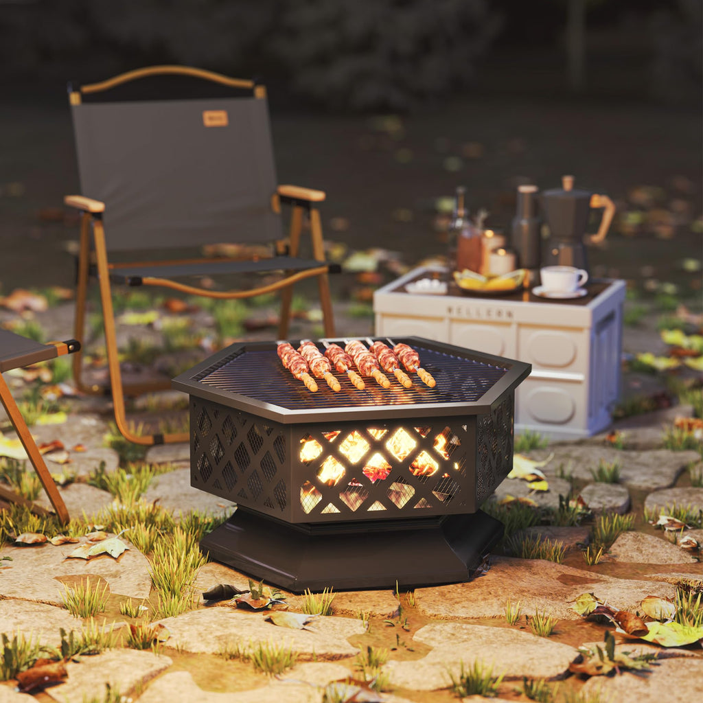 28" Outdoor Fire Pit Grill Portable Wood Burning Firepit