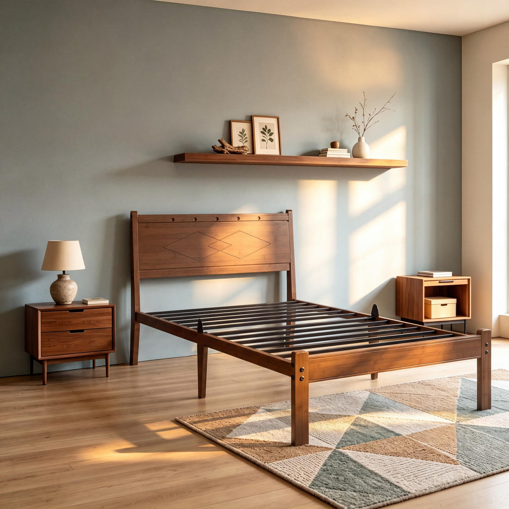 Twin Solid Bamboo Wood 14" Bed Frame with Headboard, Brown