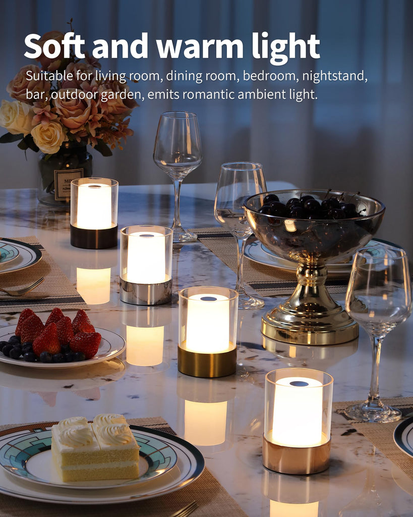 4" Black Cordless Table Lamp Set of 2, Outdoor Rechargeable Lamp