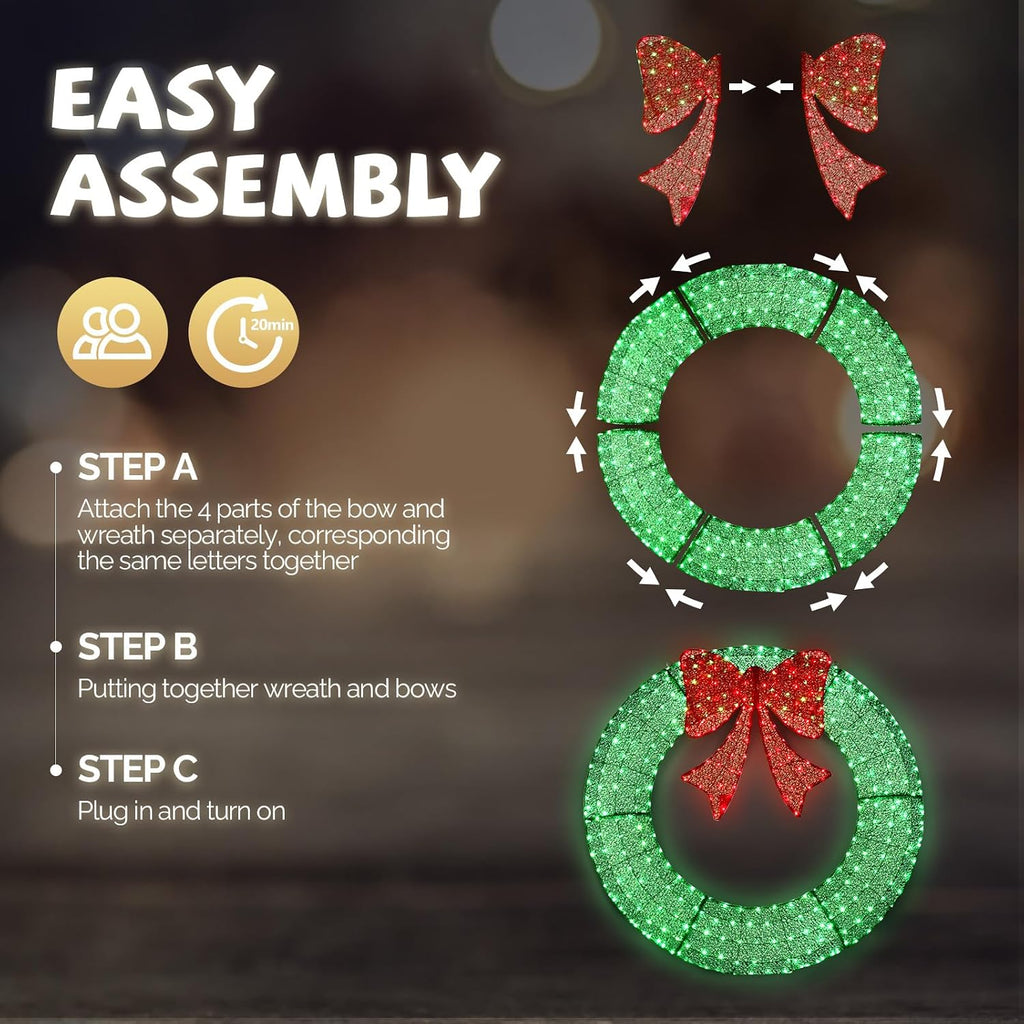 48 in Pre-Lit Outdoor Christmas Wreath, 315 LED Lights, Green/Red