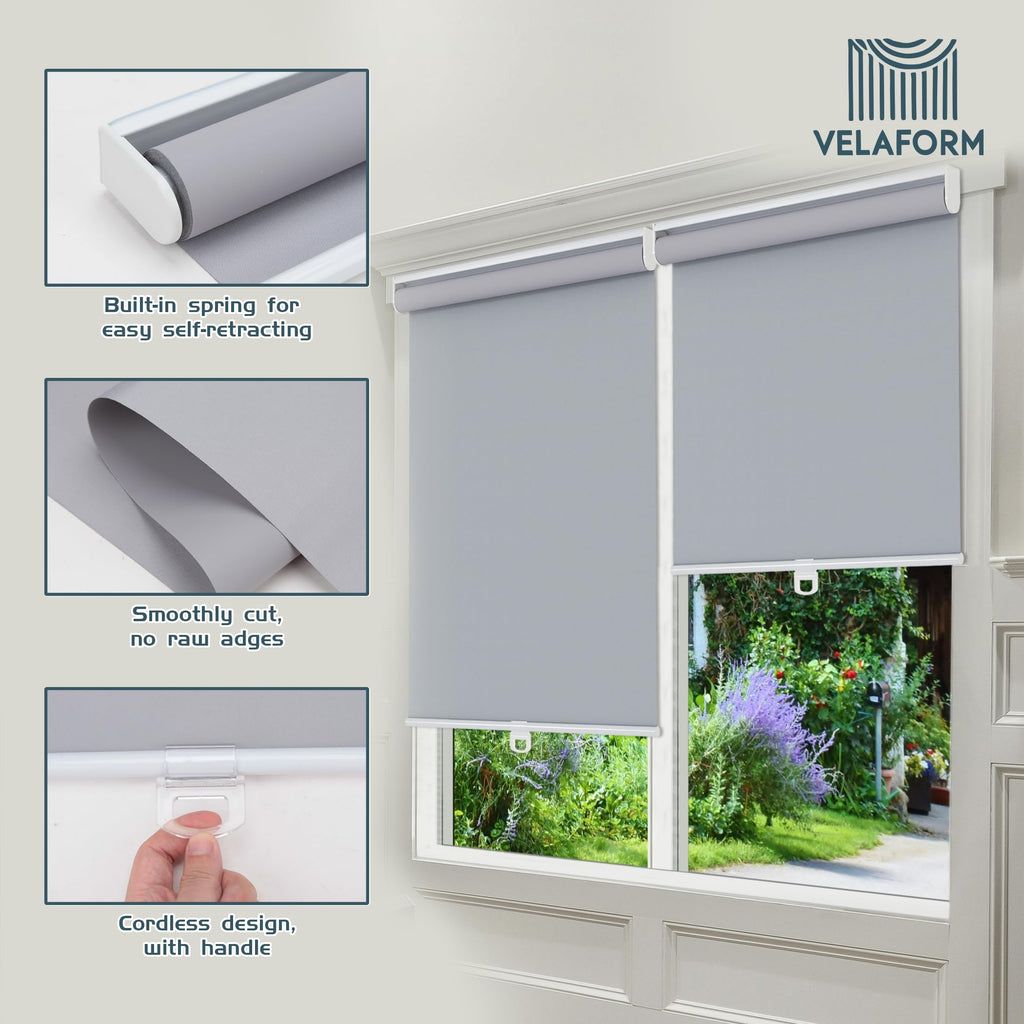 Cordless Roller Shades (, Grey), Spring Retract
